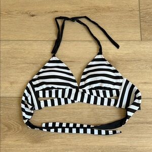 Black and White Striped Bikini Top